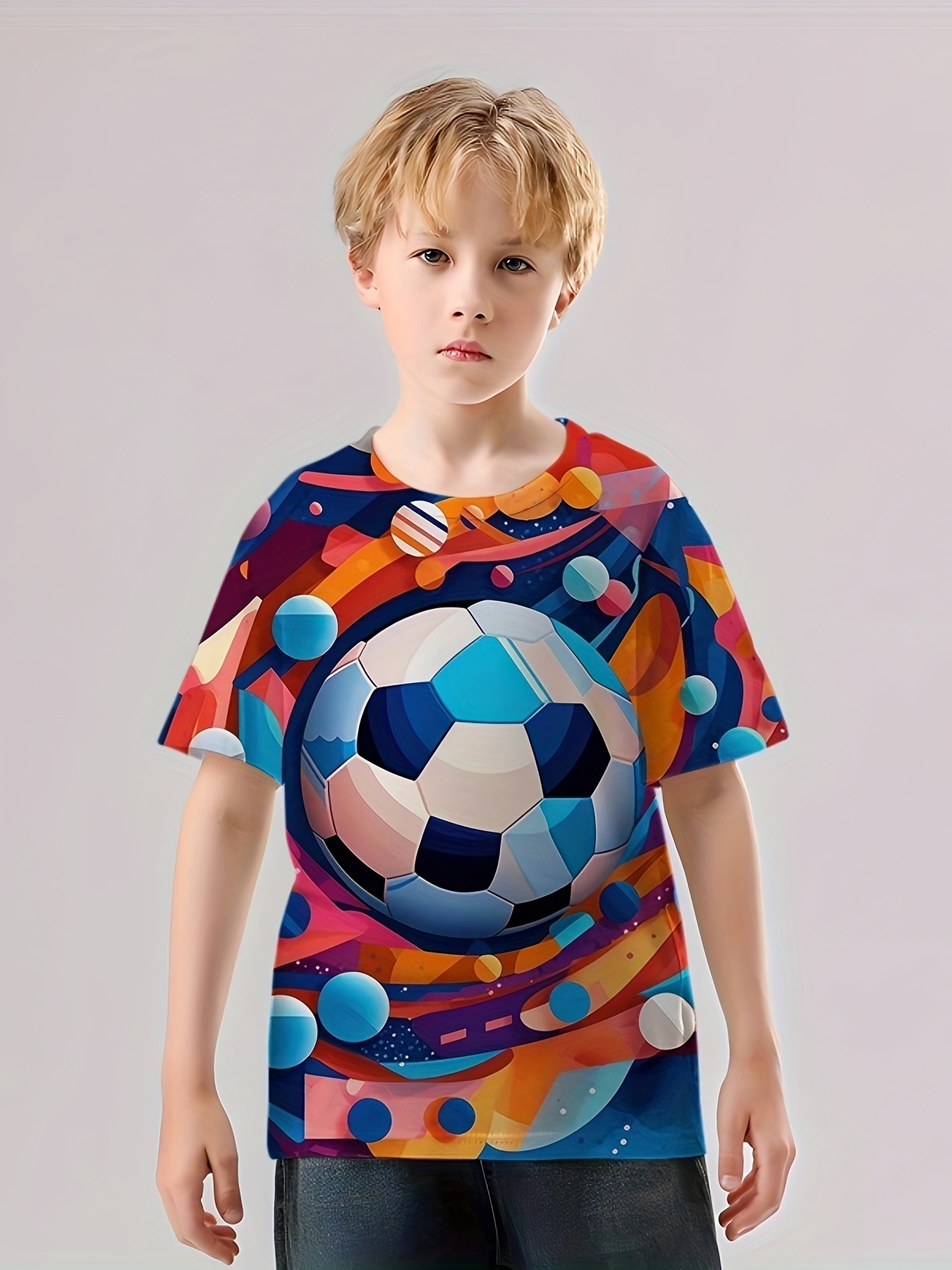 Camiseta Estampado Vibrante Balón Fútbol Niños Camiseta - Temu Mexico