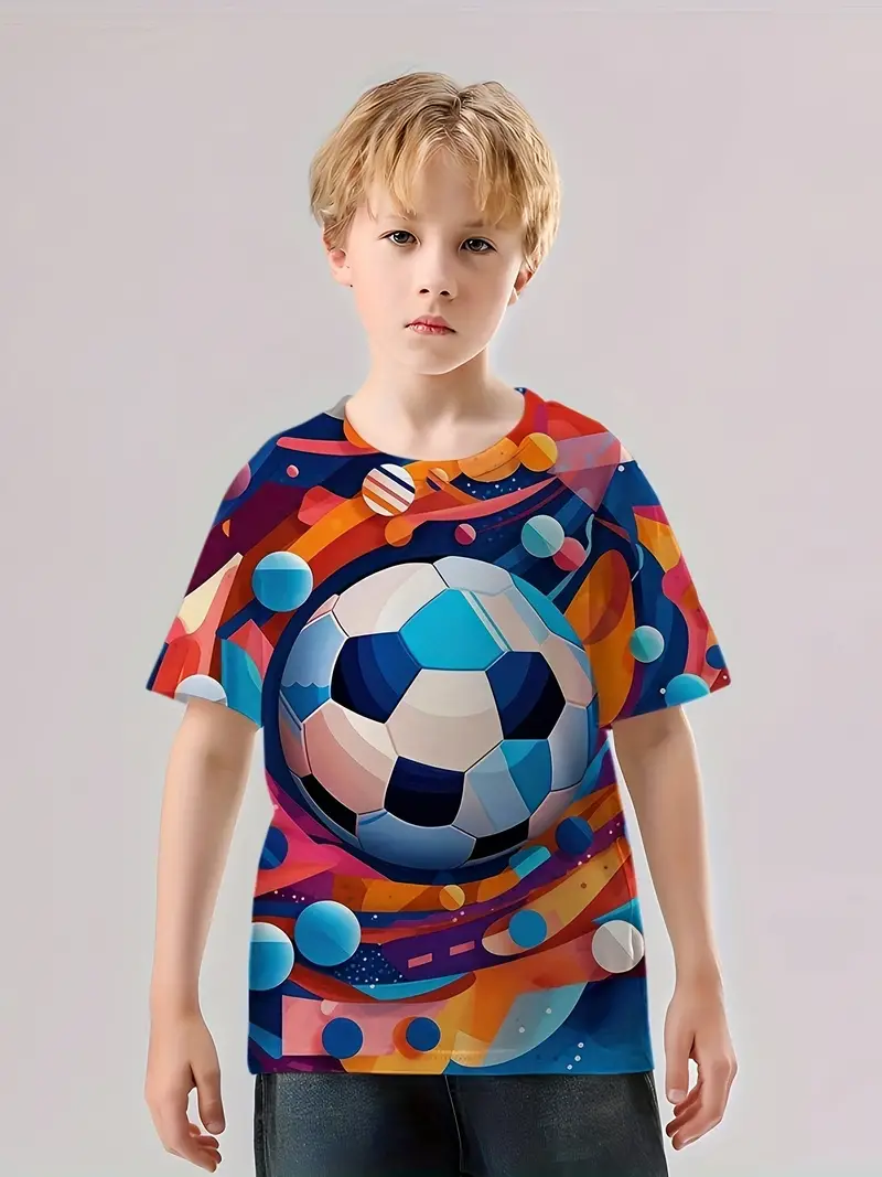 Camiseta Vibrante Estampado 3d Bloques Color Fútbol Niño - Temu Mexico