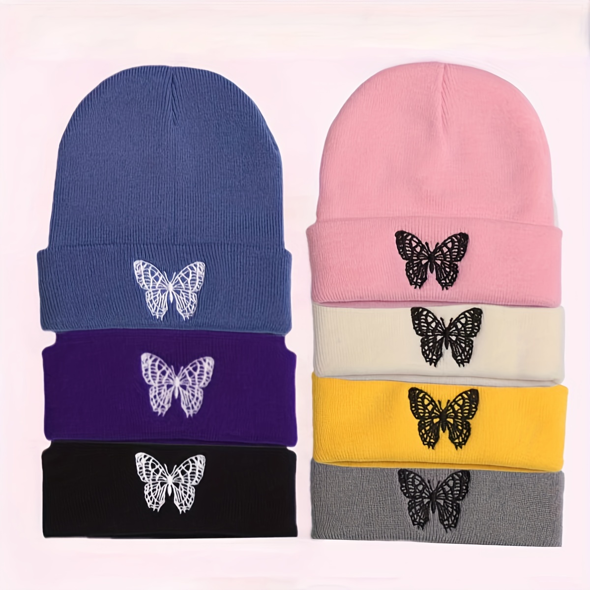 

1pc Butterfly Embroidered Knitted Beanie, Warm Knit Hat For Men And Women