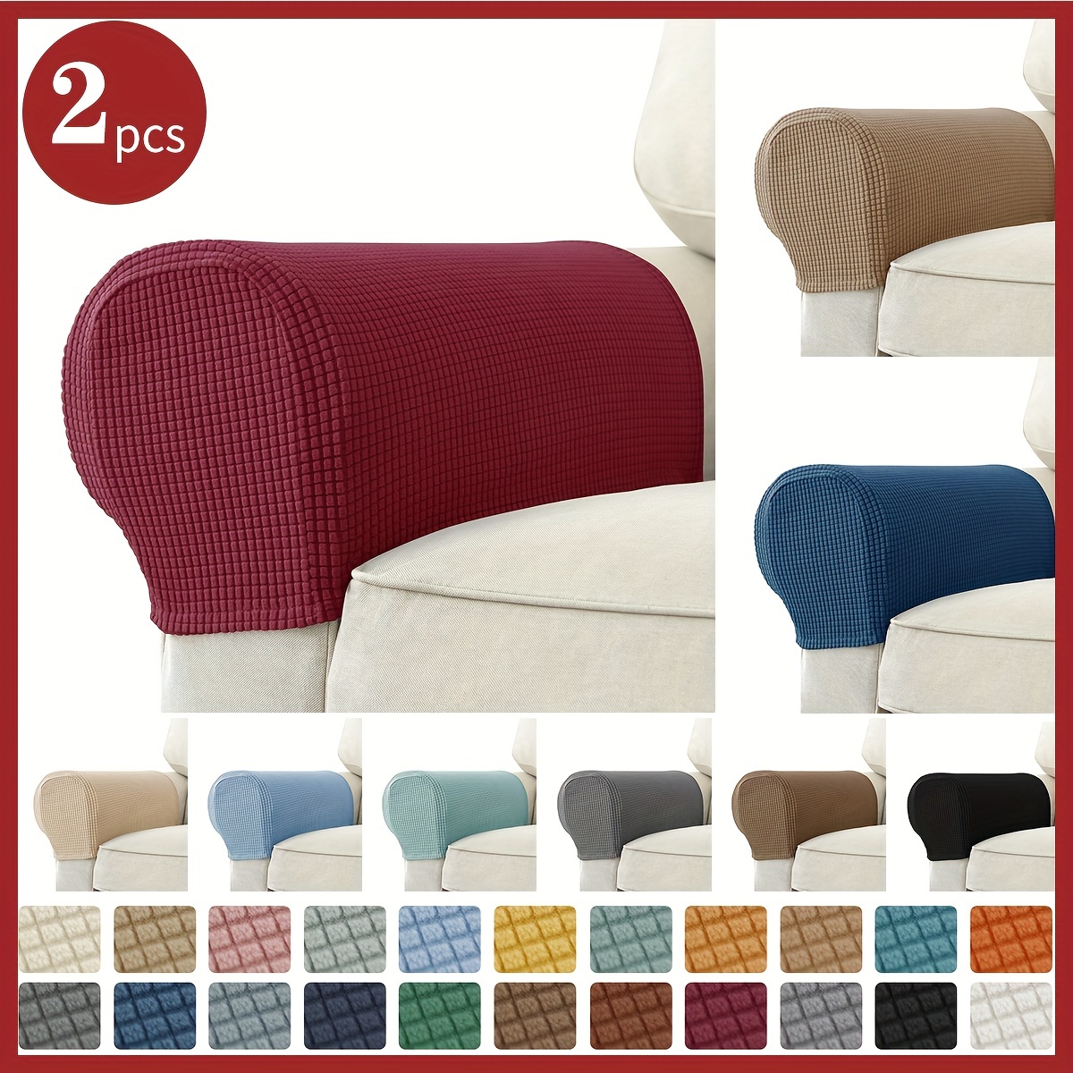 Pair Quilted Arm Rest Caps Armchair Organiser Chair Sofa Remote
