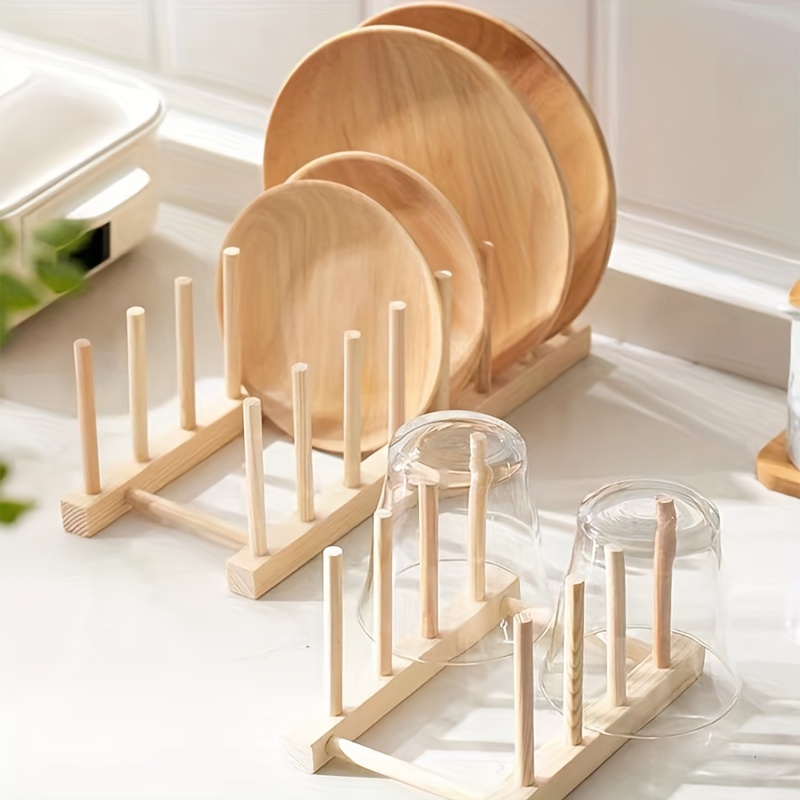 1pc, Wooden Dish Rack, Plates Holder, Compact Kitchen Storage Cabinet  Organizer For Dish/Plate/Bowl/Cup/Pot Lid/Cutting Board