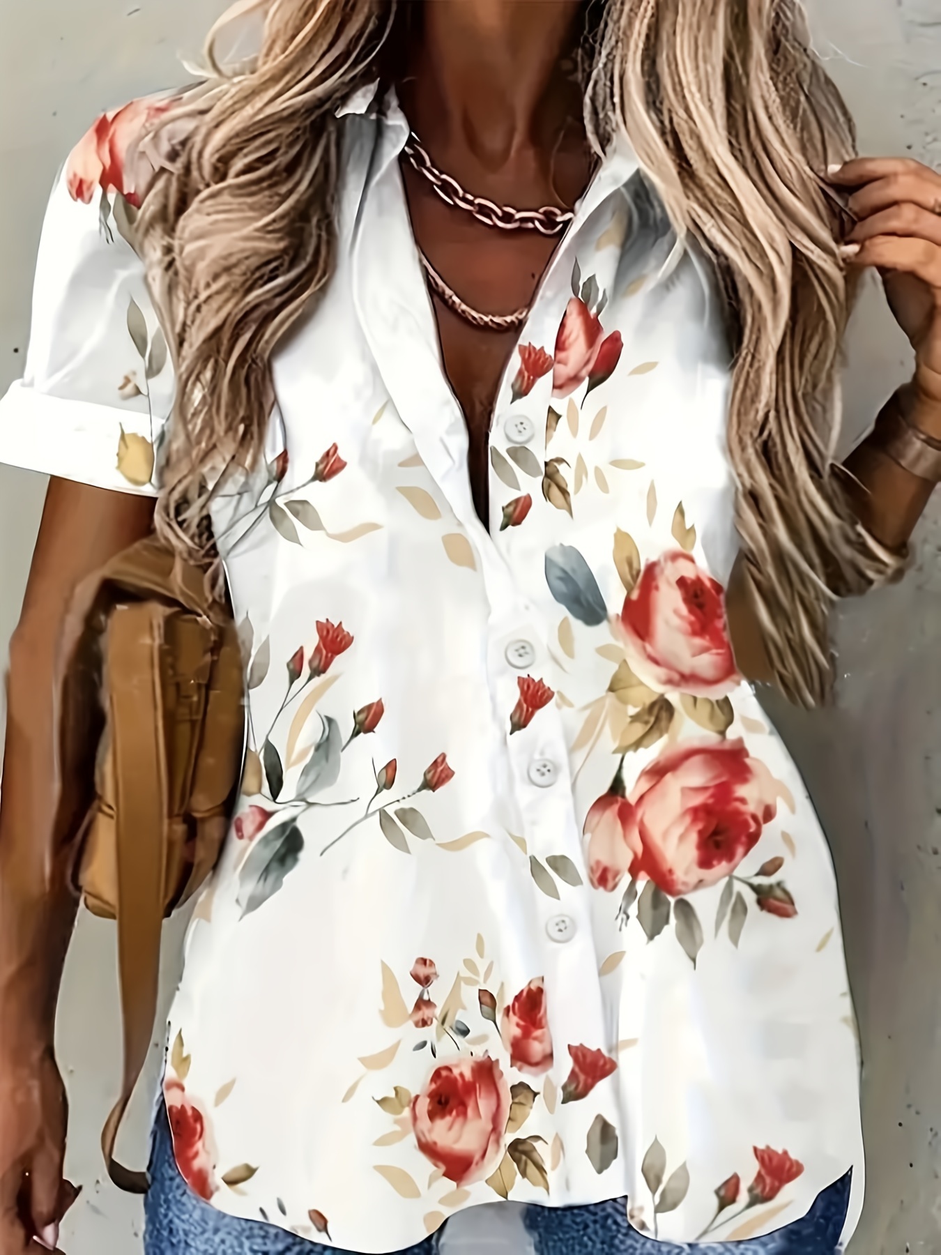 Plus Size Casual Blouse Women's Plus Floral Print Short - Temu