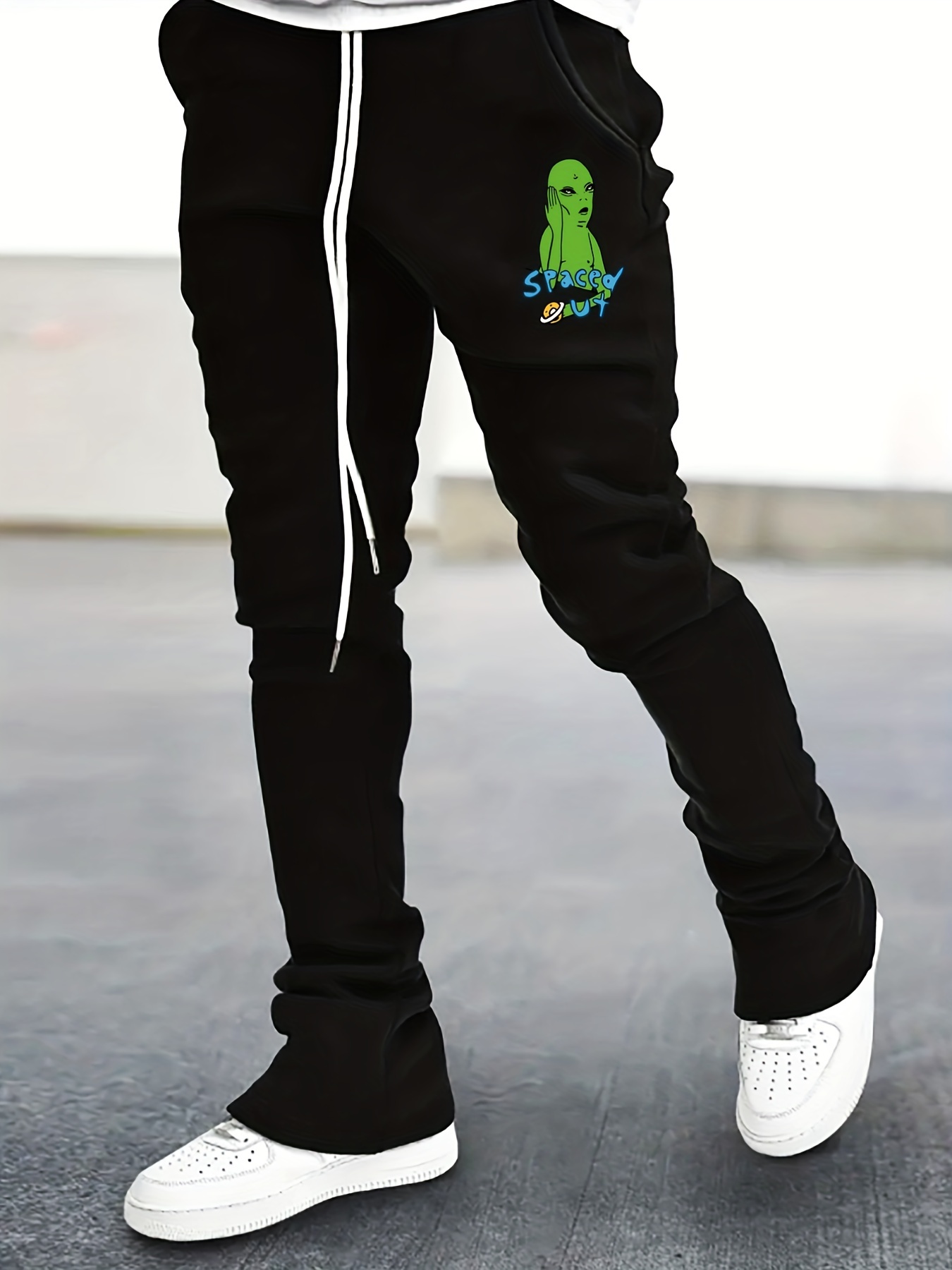 Men's Alien Pattern Drawstring Bell Bottom Pants
