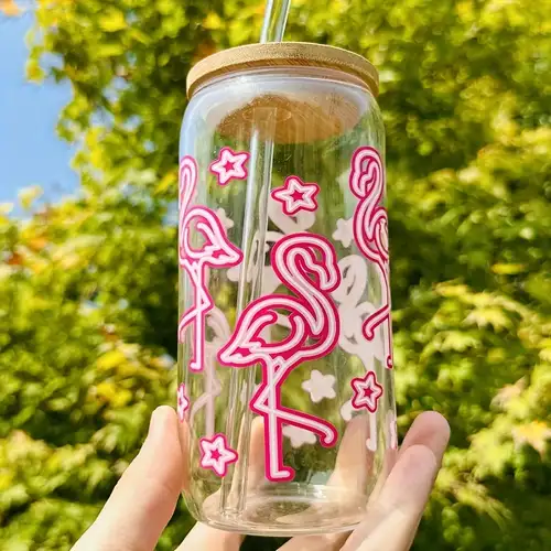 Flower Pattern Drinking Glasses With Lids And Straws, Can Shaped Water Cups,  Iced Coffee Cup, For Beer, Juice, Milk, Birthday Gifts, Drinkware - Temu