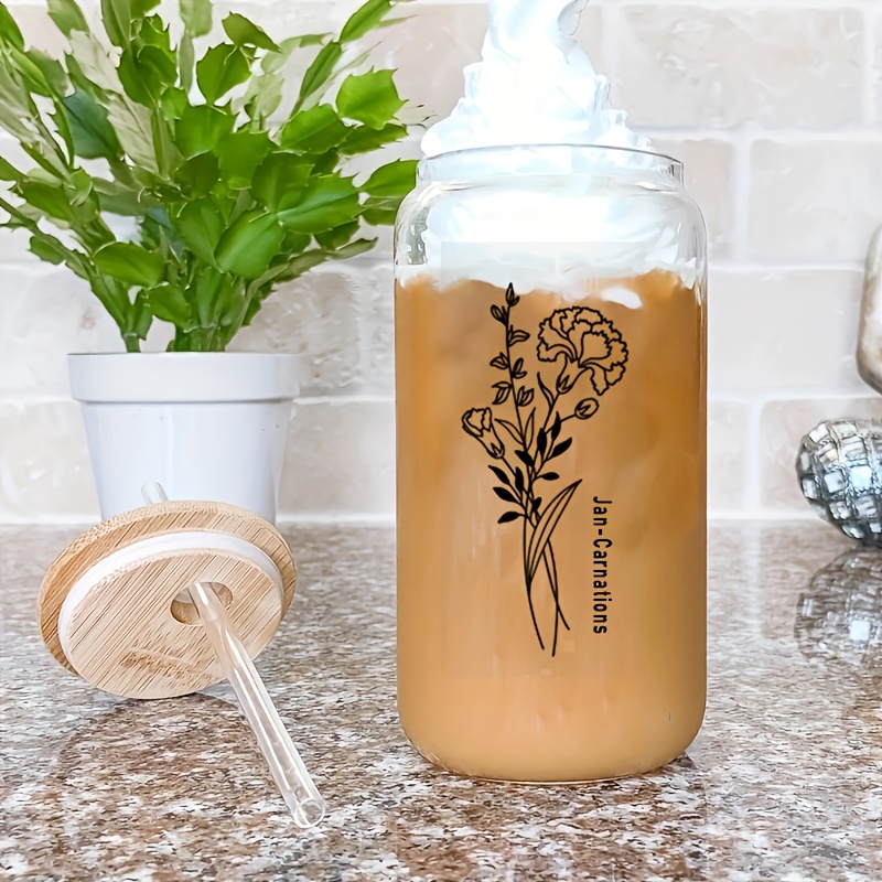 Personalized Iced Coffee Cup Glass With Bamboo Lid and Plastic Straw Gifts  for Women, Friends, Bridesmaids Can Soda Cup 