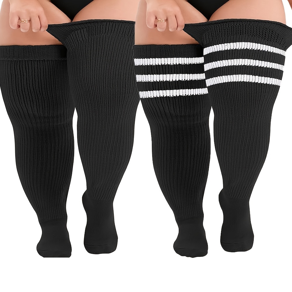 Plus Size Casual Thigh High Socks Set Plus Size Solid - Temu