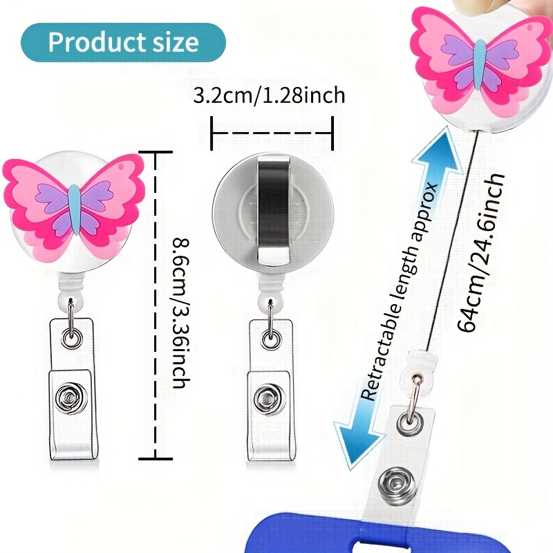 Butterfly,Flower,Badge Reel Retractable Cute Decorative Badge Holder with Sturdy Clip Name Nurse Badge Reel Clip On ID Card Holders for Nurse