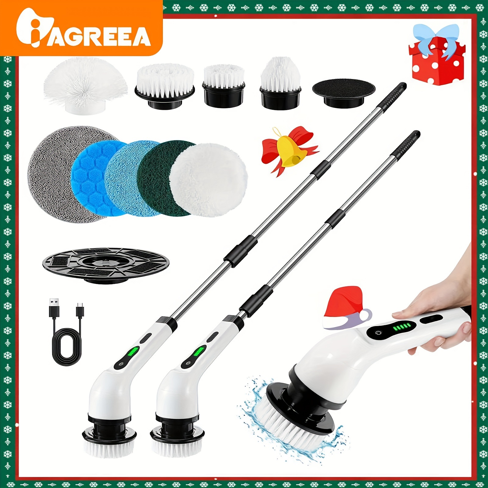 1set, Electric Cleaning Brush, Electric Rotary Floor Scrubber, Wireless  Electric Rotary Scrubber, Replaceable 8 Brush Heads And Adjustable  Extension H
