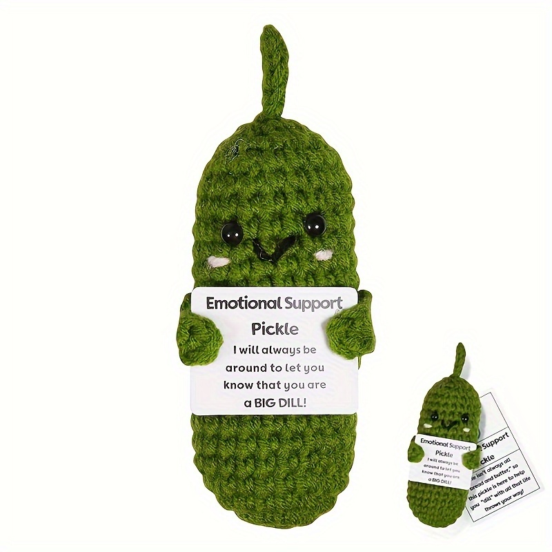 1pc Handmade Emotional Support Pickle Gift, Cucumber Knitting Doll  Emotional Encouragement Gifts With Wooden Base Cute Knitted Cucumber Reduce  Pressur