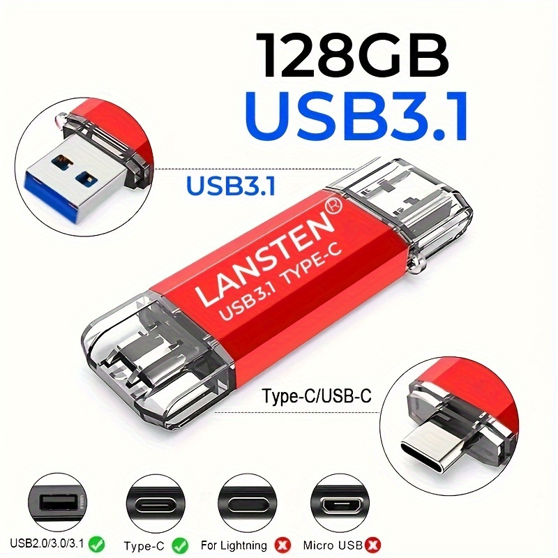 Clé USB C 512 Go, 2 en 1 USB 3.0 Type C OTG Clé USB Clé USB 512 Go haute  vitesse pour smartphone de type C, ordinateur portable, tablette (512 Go) :  : Informatique