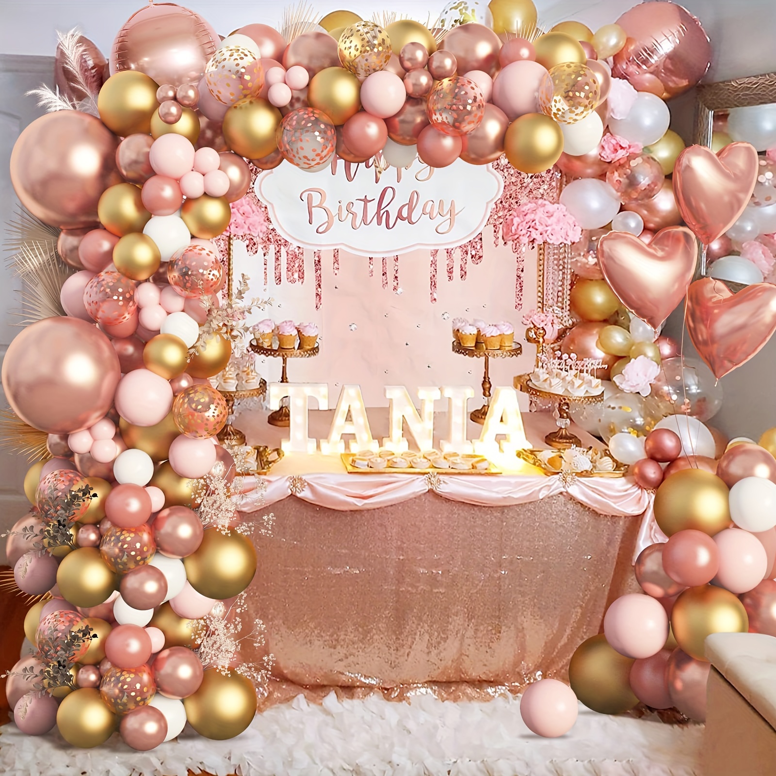 143 Piezas, Kit De Guirnalda De Globos Dorados Rosa Y Rosa, Globos De Arco  Dorados, Globos Macarrones Pastel Metálicos De Confeti Dorado Para Bodas, C