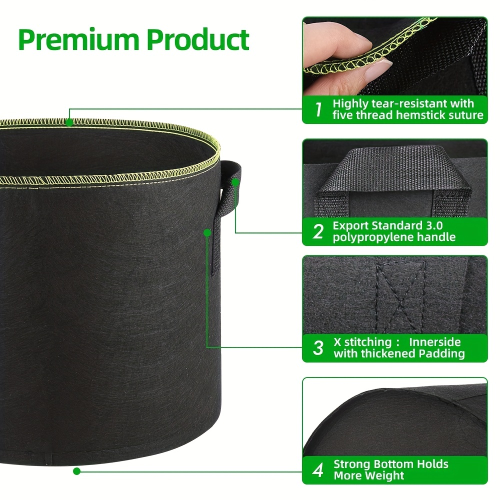 5pcs Fabric Grow Bags - Black