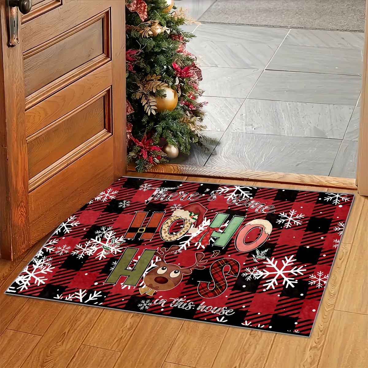 Christmas House Doormat, Soft Christmas Bath Mat, Absorbent