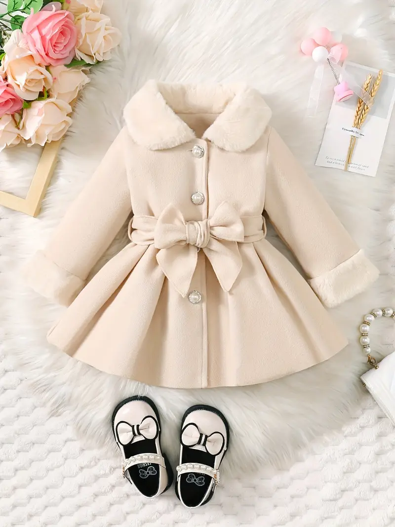 toddler baby girls winter fall stylish tweed dress coat toddler kids furry collar tunic trench coat single breasted windbreaker jacket details 7