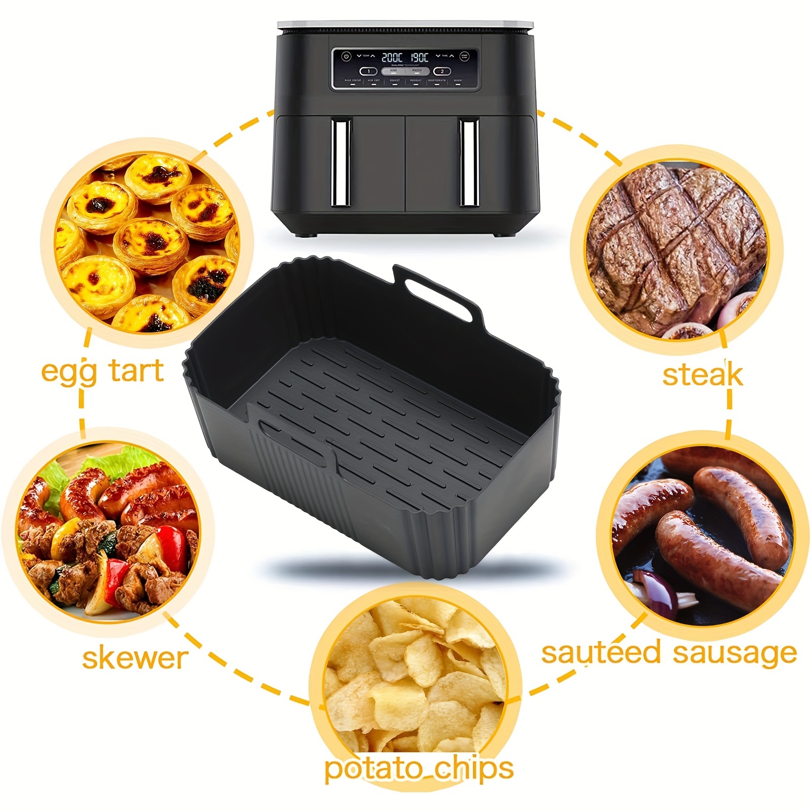 10QT Air Fryer Silicone Liners, MMH 2Pcs Rectangular Airfryer  Silicone Pot Baking Tray Reusable Replacement Basket Insert for Ninja DZ401/DZ550, Non-stick, Easy Cleaning, Food Safe