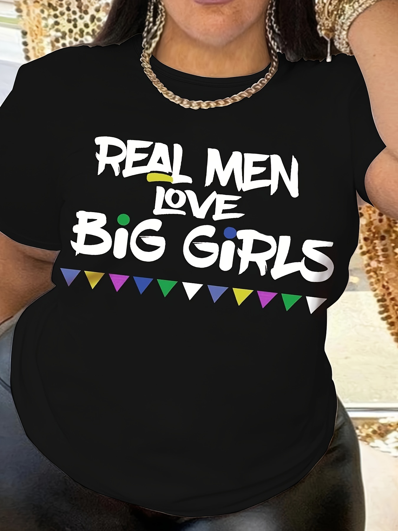 Plus Size Letter Print T-Shirt, Crew Neck Short Sleeve T-Shirt, Women's Plus Size?Clothing