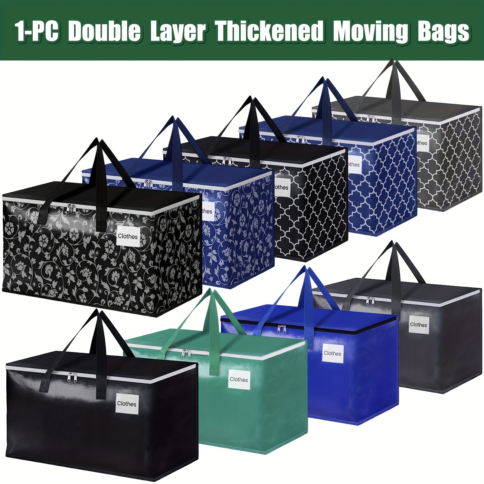 7PCS Moving Bags Storage Totes Extra Large Heavy Duty With Straps Handles  Zipper