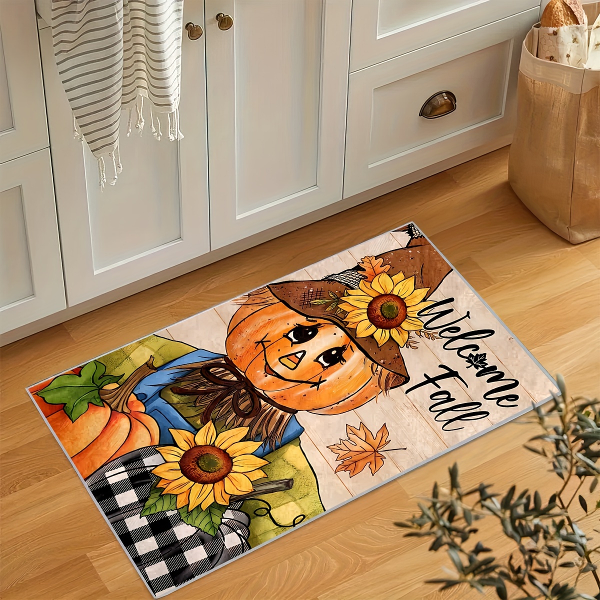 Fall Harvest Kitchen Rug Black And White Checkered Border Thanksgiving  Floor Mat Sunflower Pumpkin Black And White Checkered Truck Atmosphere  Decorative Doormat Thanksgiving Express Mat Furniture Doormat Thanksgiving  Decor - Temu