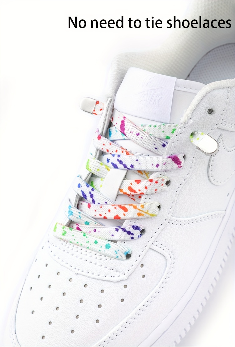 1 Pair Ink Splashing Lazy Free Tie Elastic Shoelaces, Elastic Multicolor Shoelaces With 4pcs Metal Press Buckles