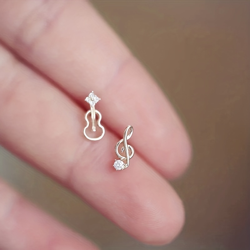 

Golden/ Silvery Hollow Violin Music Symbol Design Asymmetric Stud Earrings Cute Style Delicate Female Gift