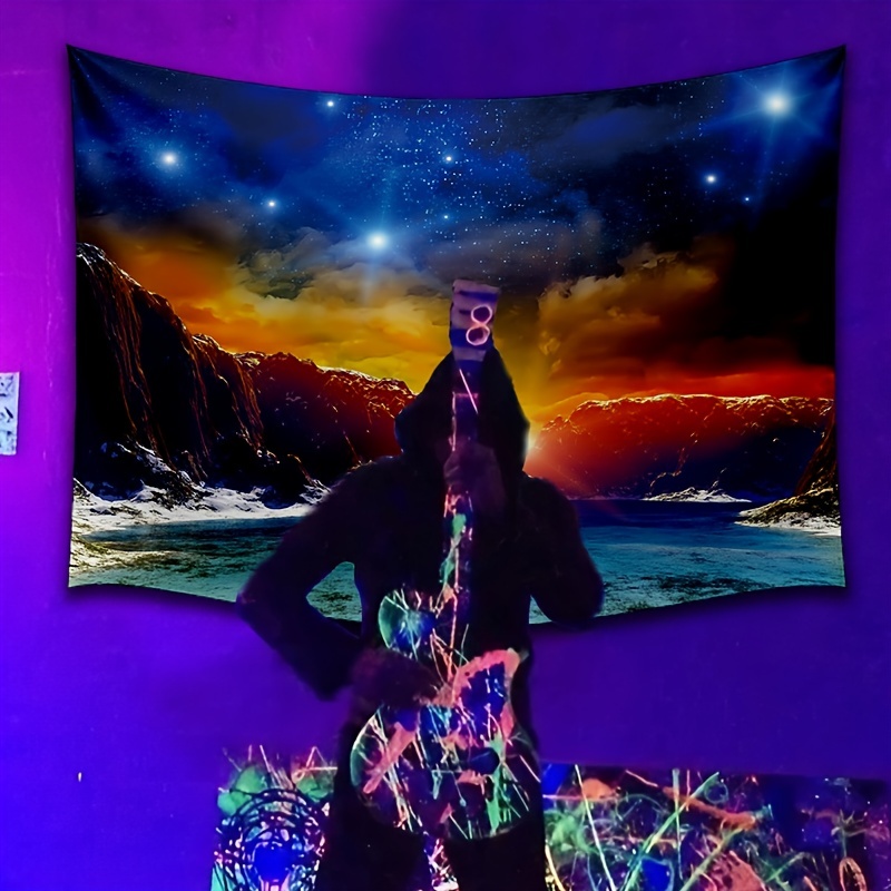 1pc Starry Sky Series Fluorescent Tapestry UV Light Reflective Color Changing Wall Hanging Tapestry Wall Art