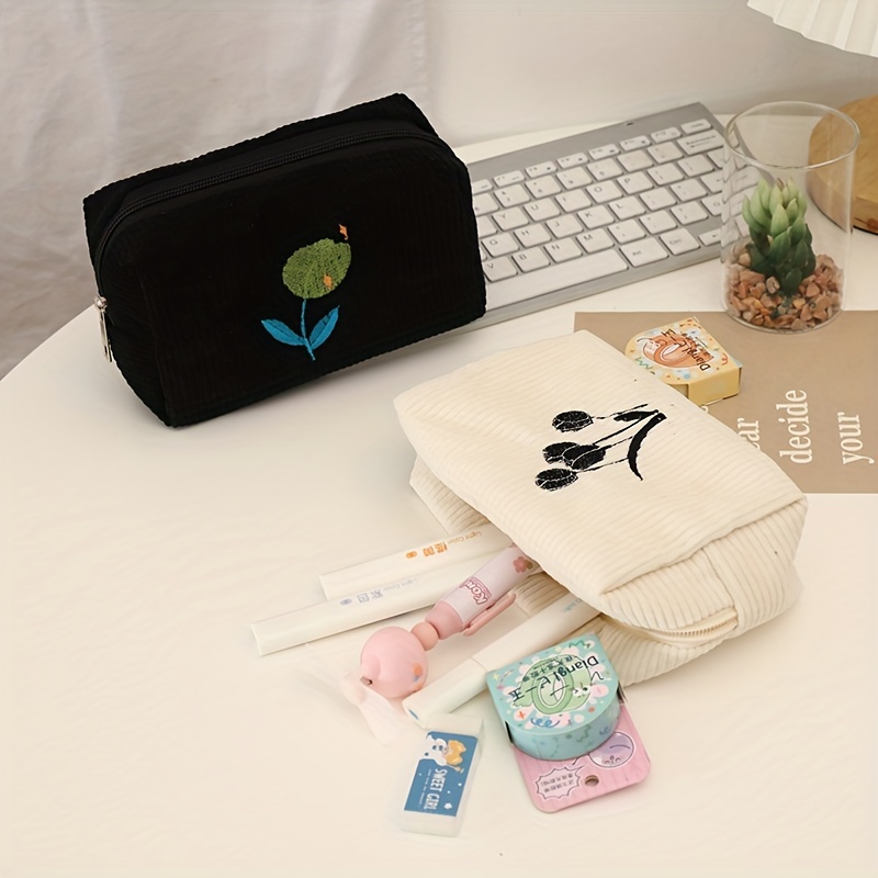 Tulip Embroidered Cosmetic Bag Zipper Makeup Pouch