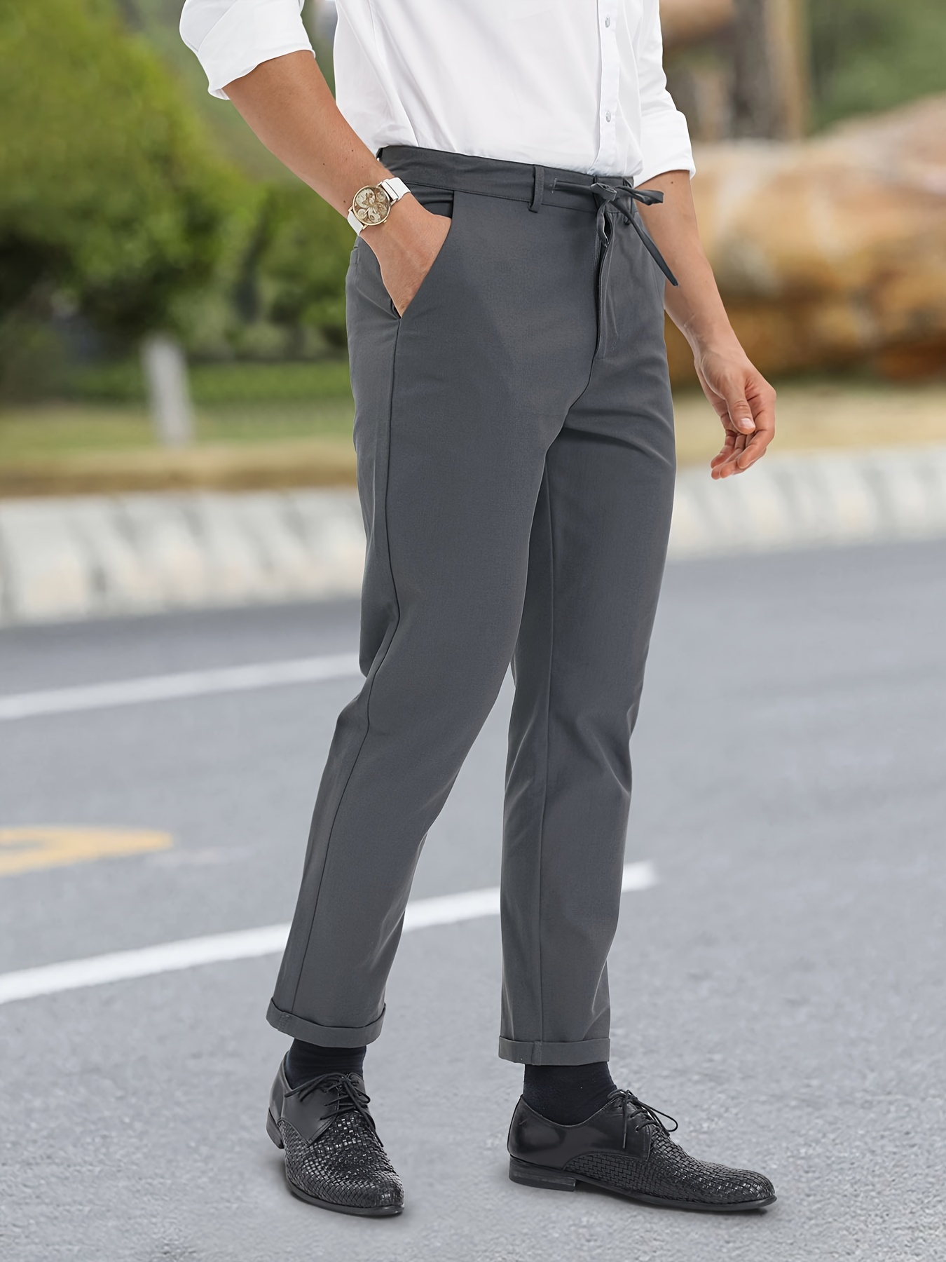 Slim Leg Stretch Trousers - Temu