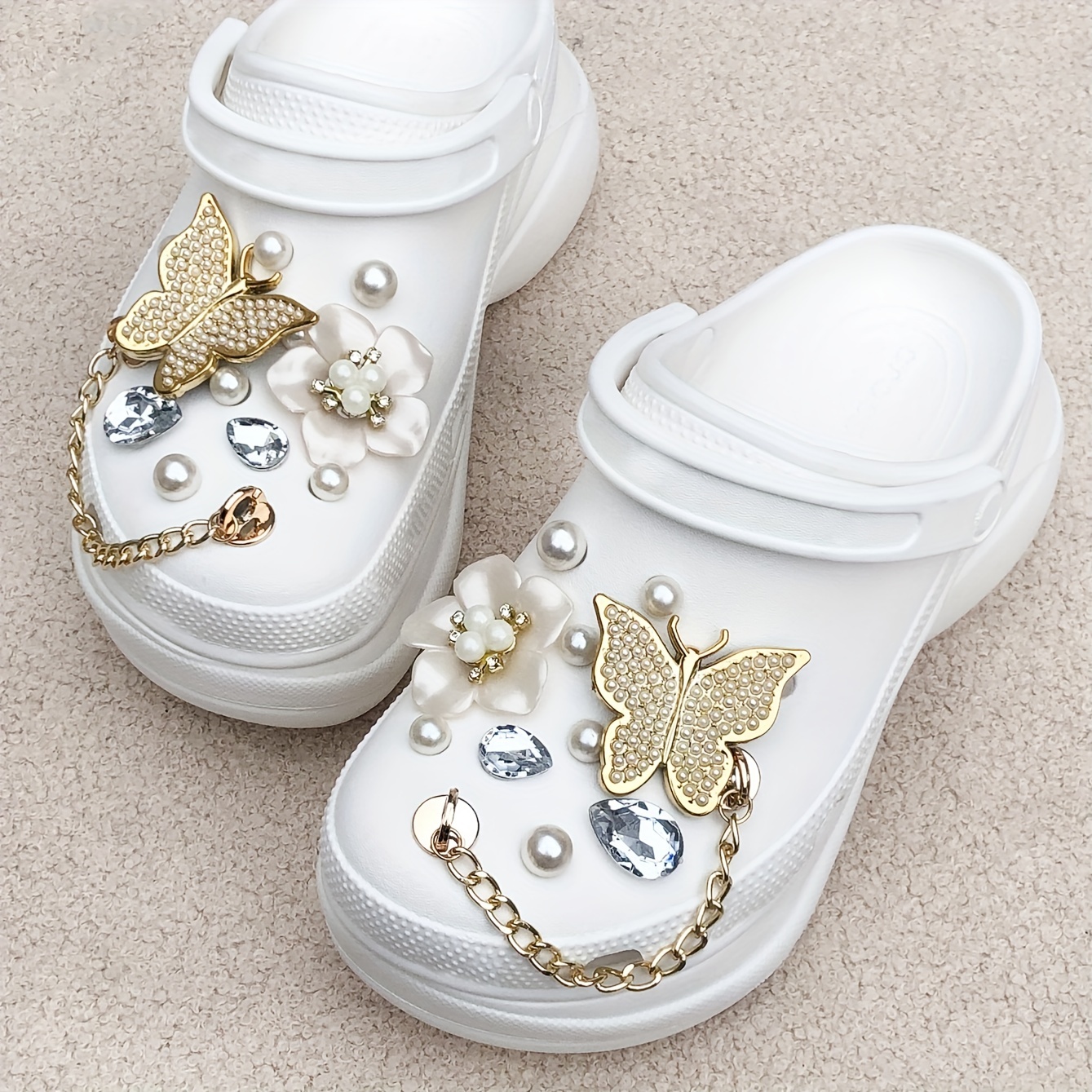 Shoe For Charms For Girls Women Designer Jewelry Shoe Charms Pearl  Artificial Diamond Chain Shiny Butterfly Flower Charms Decoration Golden  Charms Accessories Clog Sandals Chains For Shoe Decoration