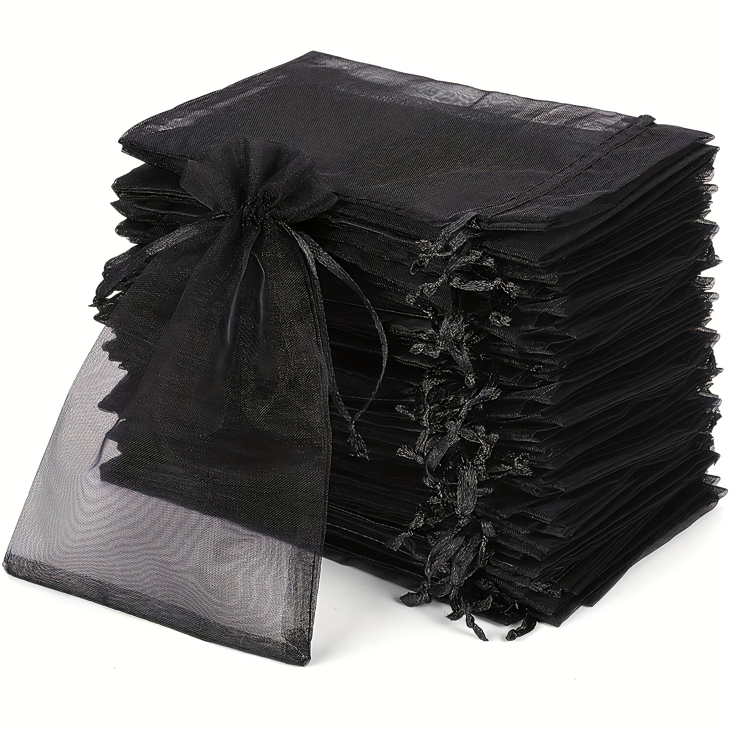 

100pcs Black Organza Bags With Drawstring Perfect For Jewelry, Wedding Favors, And Christmas Gifts, Parties, Holidays, Bathroom Soap, Cosmetic, Seed