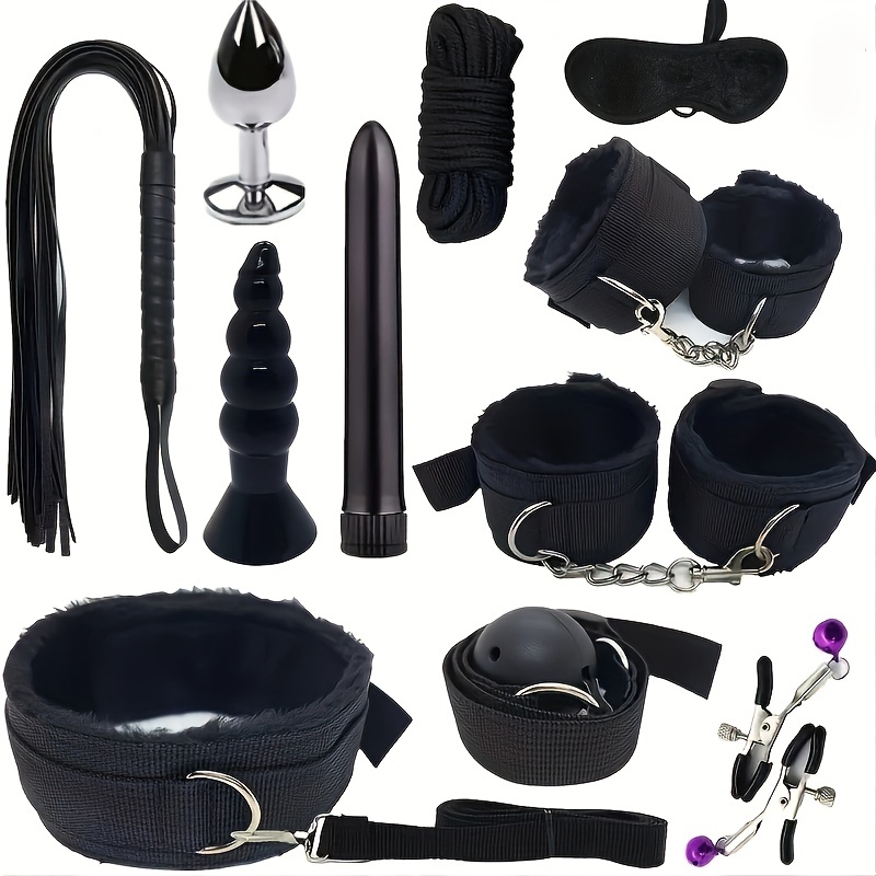 10 Pcs/set PU Leather BDSM Kit - Bondage Set Hand Cuffs Footcuff Whip
