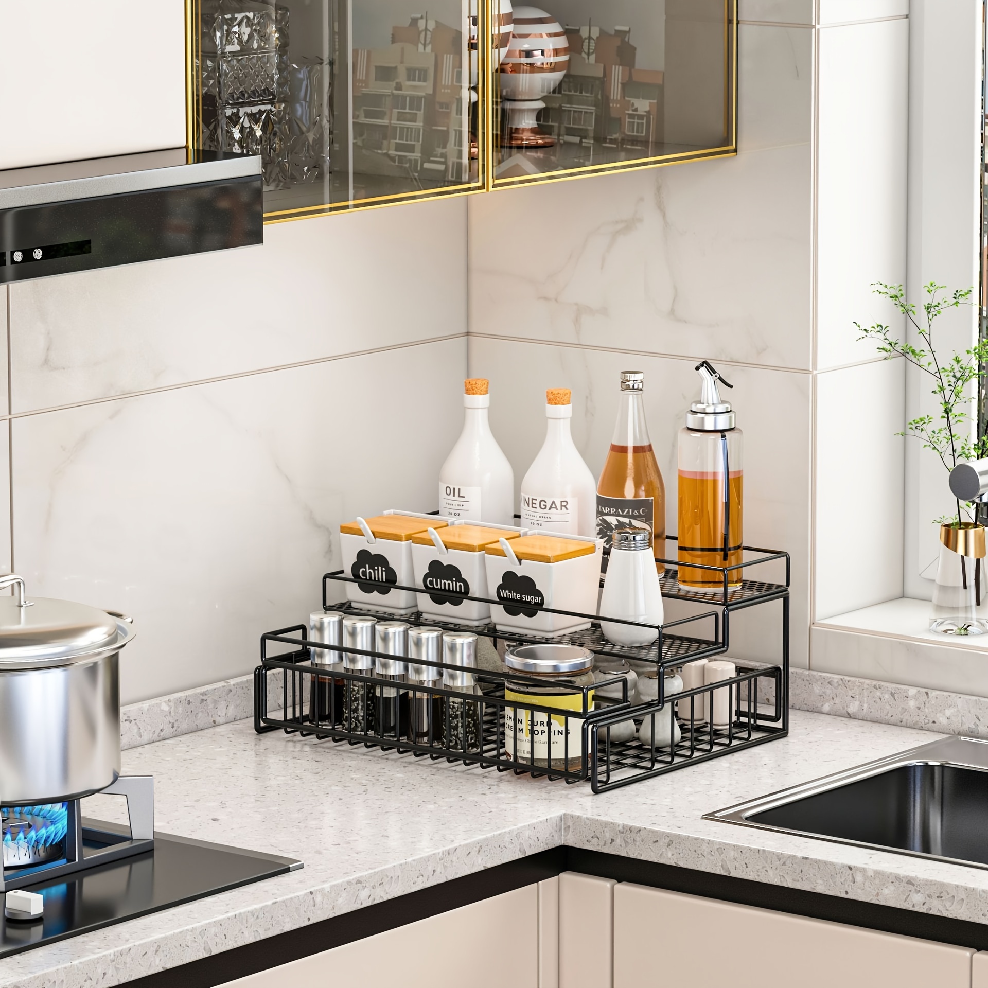 Pull out Three tier Shelf Countertop And Storage And Temu