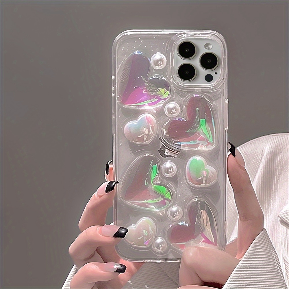 For iPhone 15 Pro Max 14 Plus 13 Bling Glitter Love Heart Clear TPU Case  Cover