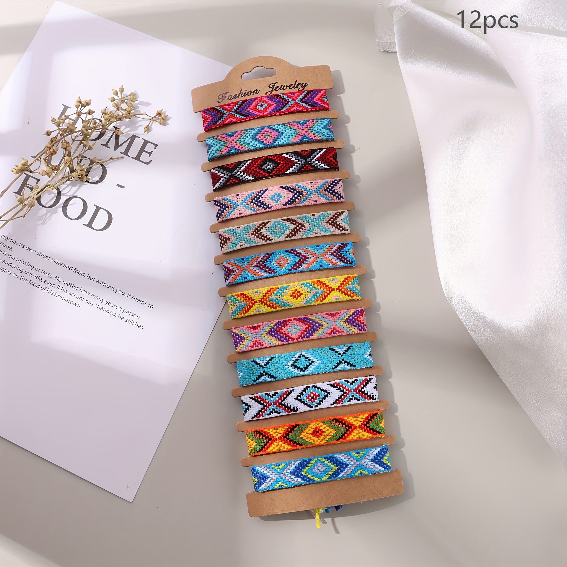 Boho Pulseras de Tela, Hilo ajustable, Pulsera de la Amistad