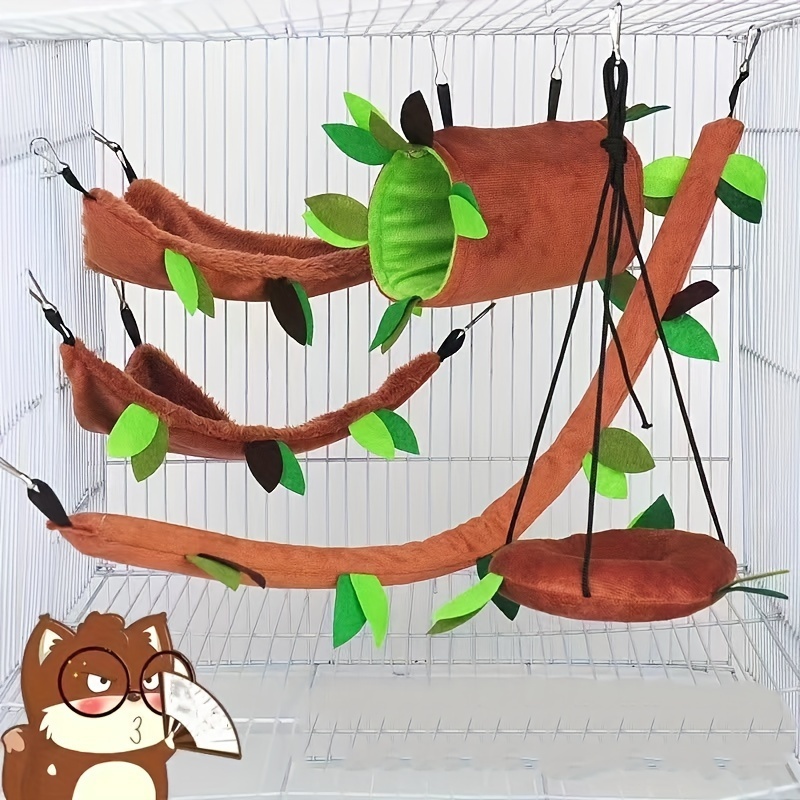 

Fun Rat Climbing Swing Toy Set - Hamster Hammock, Squirrel Drill Tube, Honey Colugo Twig & Leaf!