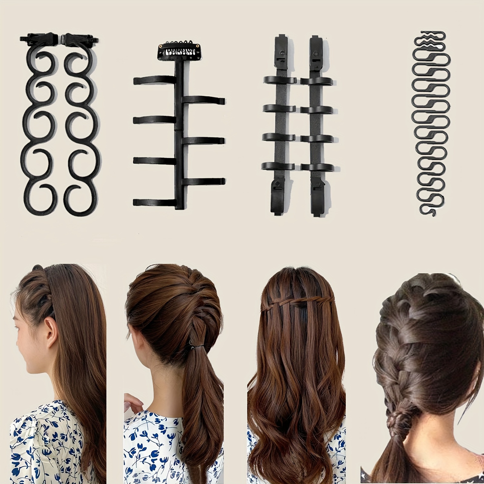 6pcs/set Black Hair Braiding Tools Including Braider, Loop, And Pull Pin,  Suitable For Daily Use