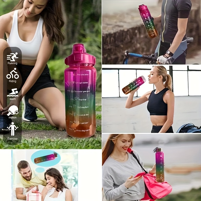 Sports Water Bottles With Push Button Motivational Water - Temu