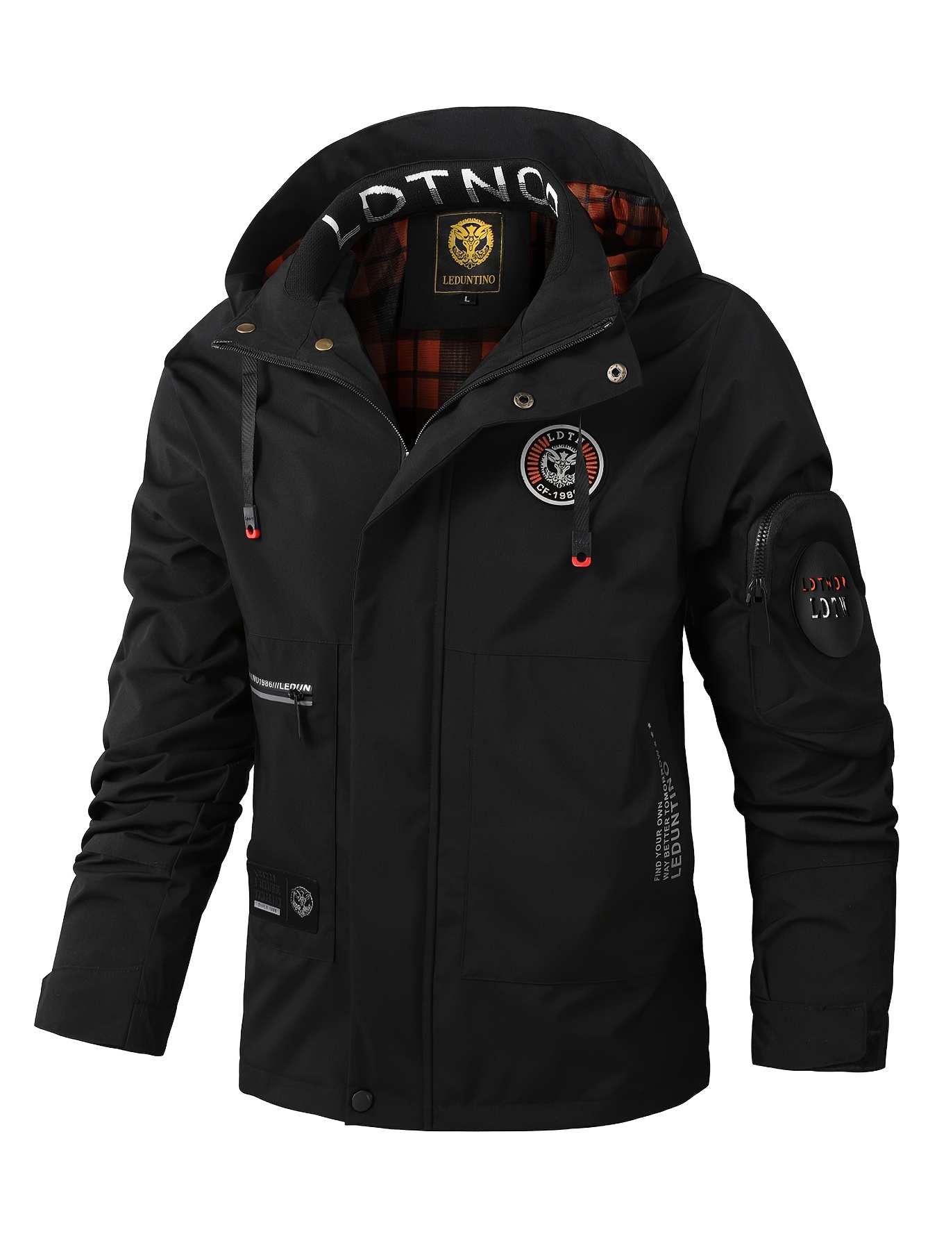 Chaqueta casual ligera para hombre con múltiples bolsillos, manga larga, cierre de cremallera, capucha con cordón y cuello alto, poliéster, ideal para actividades al aire libre en primavera, ropa exterior casual | Chaqueta de béisbol moderna | Bolsillos funcionales
