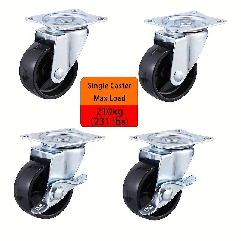 4pcs 2" Heavy Duty Caster Wheels, Swivel Caster Wheels With Brake, Furniture Hardware, For Computer Cabinets, Office Cabinets, Workbenches, Furniture, Storage Bins, Flower Stands And Sliding Doors