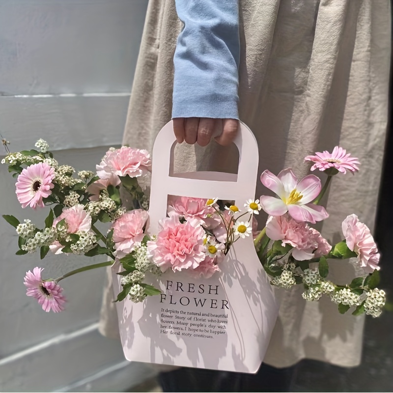 Flower Wrapping Paper Box, Simple Bouquet Carrying Kraft Paper Bag,  Carrying Bouquet Tote Bag, Fresh Flower Bouquet Supplies, Bouquet Gift Bag  For Valentine's Day - Temu