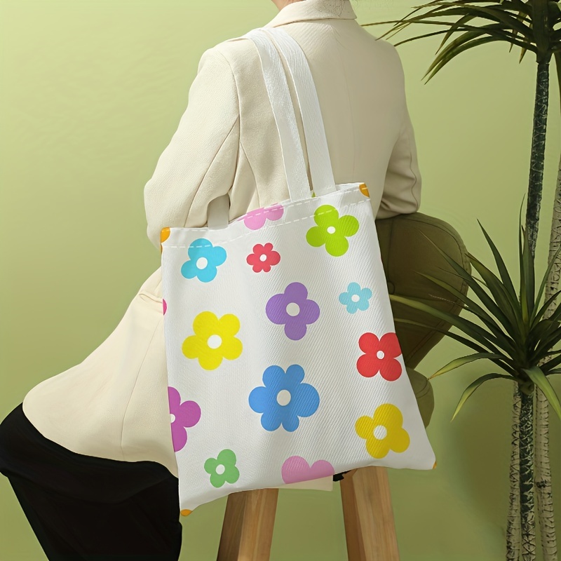 Aesthetic Floral Print Tote Bag, Cartoon Canvas Shoulder Bag, Women's  Casual Reusable Handbag & Shopping Bag - Temu