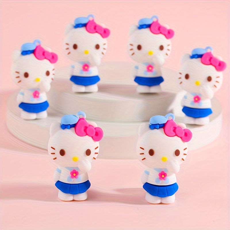 Sanrio 6pcs Kitty Cat Colome Pendants DIY Cartoon Anime Stereo PVC with Hole Charms for DIY Keychain Handmade Jewelry Accessories Creative Gift,Temu