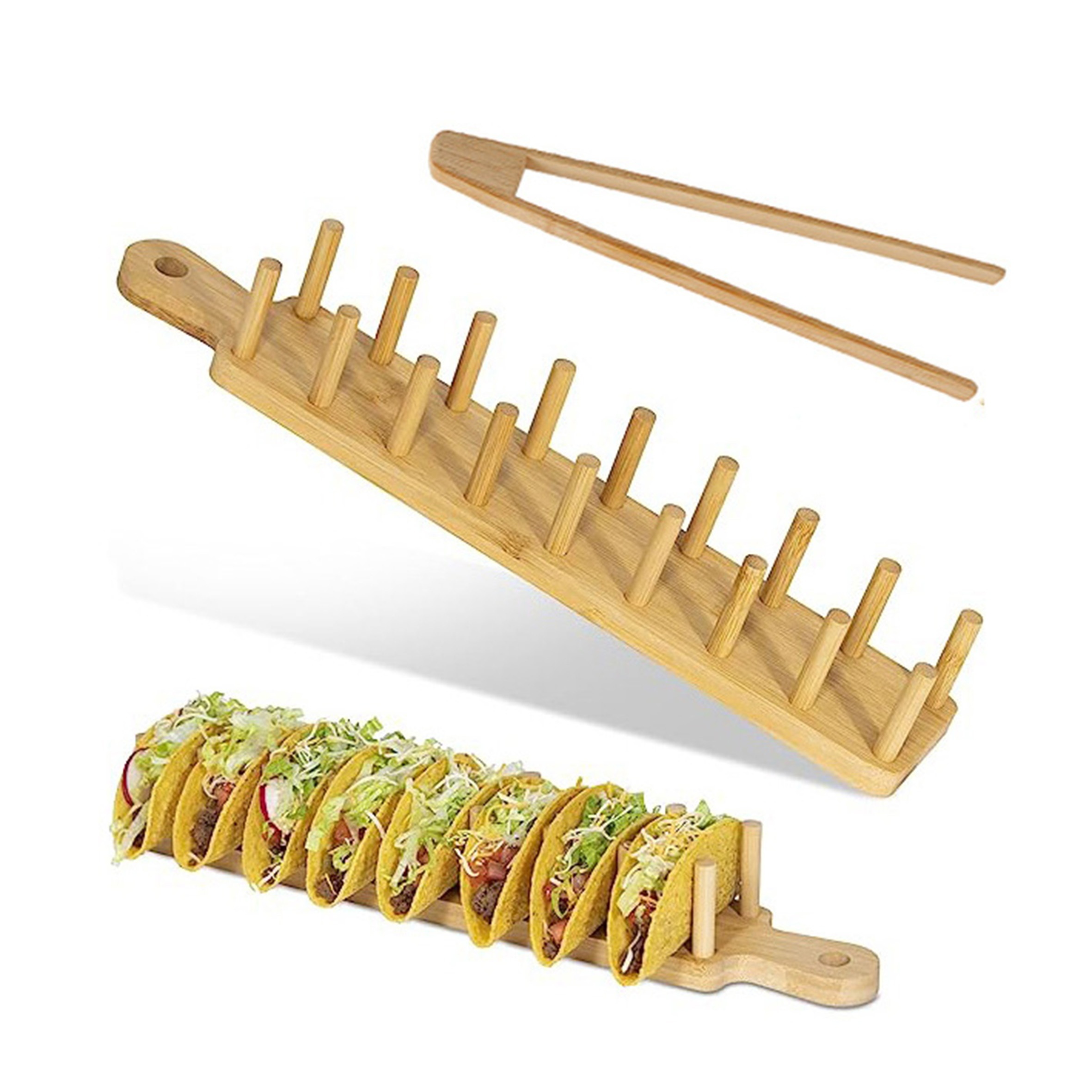 1pc Bamboo Taco Holder, Cake Tray With Handle And Clip, Can Hold 8 Tacos,  Cornbread Rolls Holder, Wooden Tower Cake Tray For Party, Home, Fast Food Sh