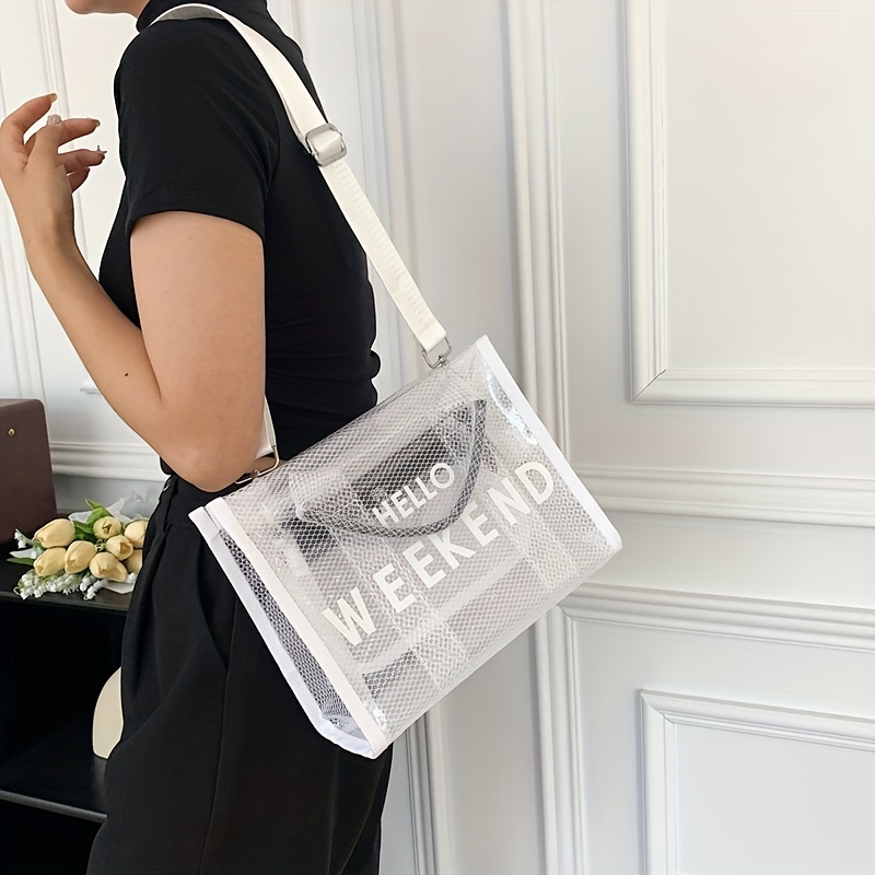 CHAMAIR Summer Clear PVC Handbags Women Beach Travel Transparent Tote Bags  (Black) 