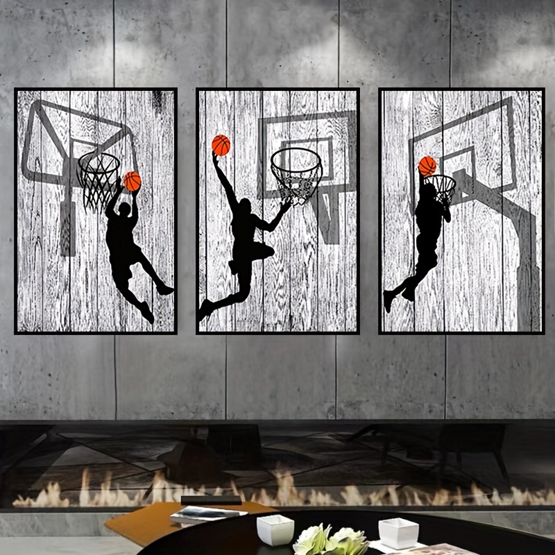 Basket-ball imprimé rouge et noir Art, affiche de basket-ball garçon,  ensemble de 3 aquarelle de basket-ball, art mural de basket-ball, décor de  chambre de garçon imprimable -  France