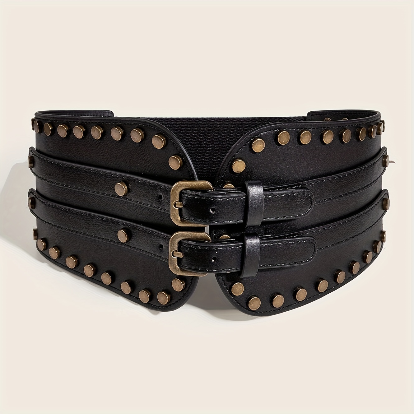 Medieval Retro Punk Wide Waist Belt Rivet Studded Corset Belt Elasticity  Women