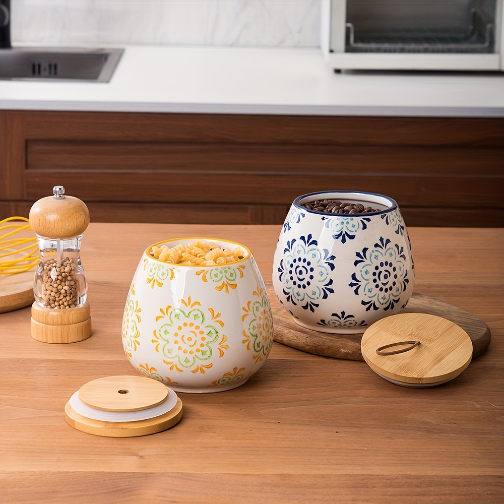 Japanese Ceramic Bamboo And Wood Lid Seasoning Jar Seasoning - Temu