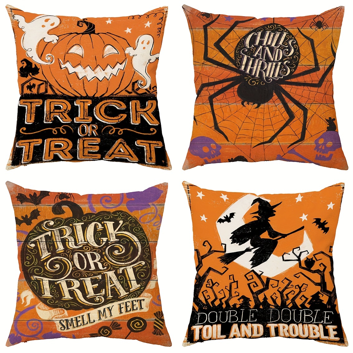 Halloween Pillow Covers 18x18 Set of 4, Vintage Halloween Throw