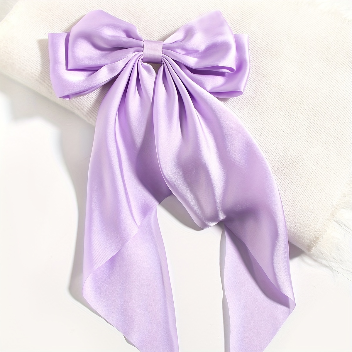 Tsetuip Large Satin Silk Hair Bows for Women Lace Purple Tulle Hair Ribbon Chiffon Bow for Girls Small Butterfly Claw Clips for Thin Hair Accessories(Purple)
