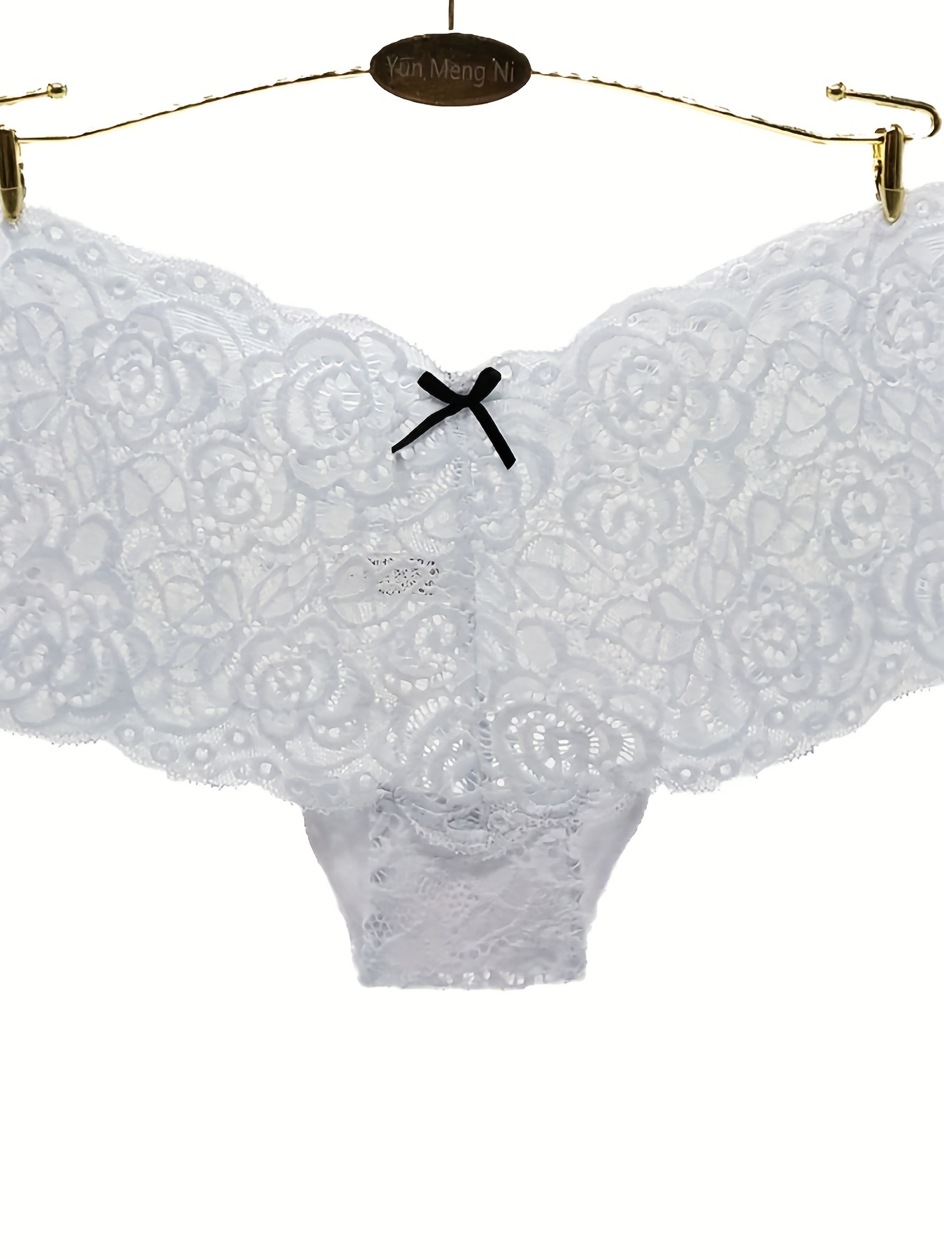 Contrast Lace Thongs Soft Comfy Scallop Trim Bow Tie Panties