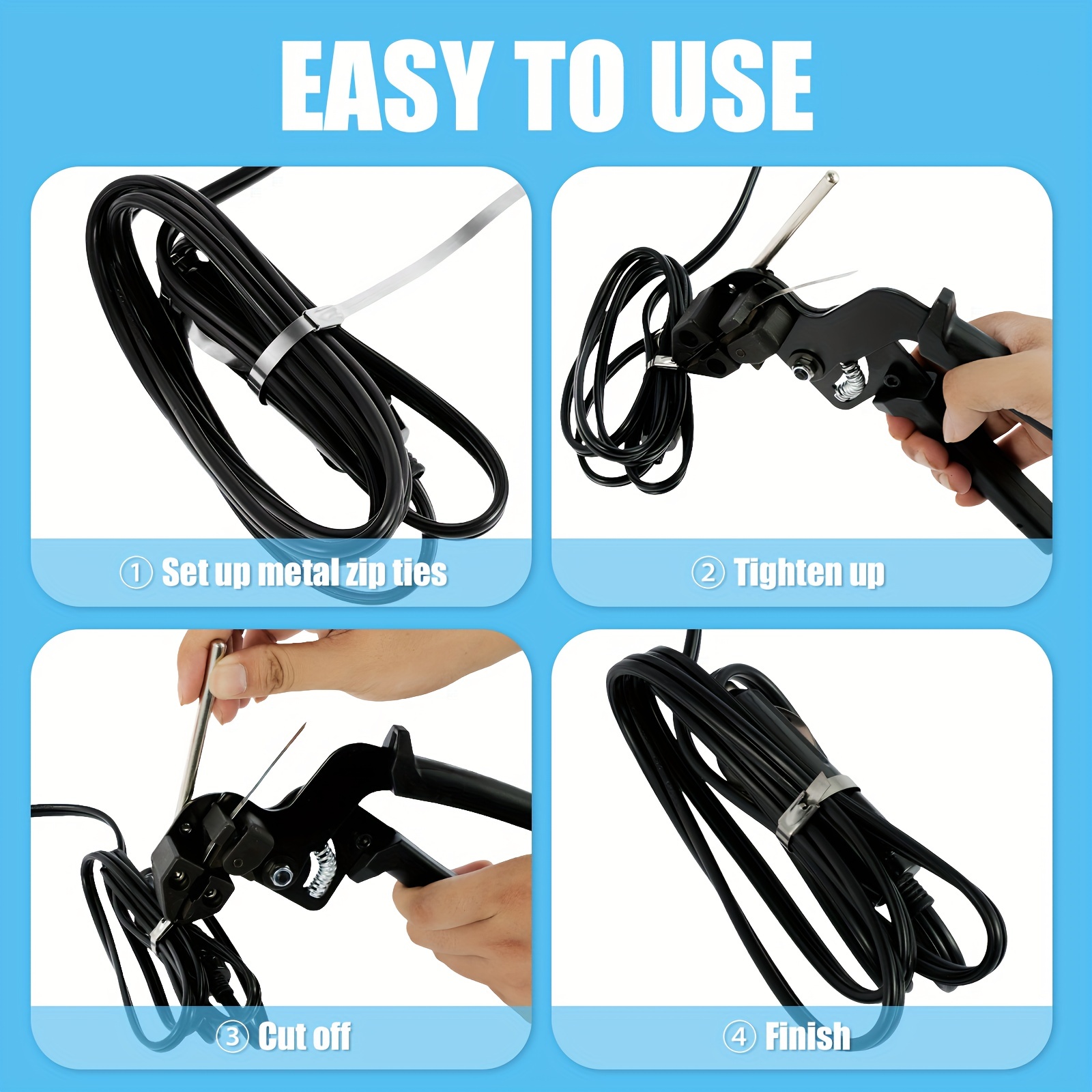 Cable Tie Cutter Tool Kit with 100 Metal Zip Ties